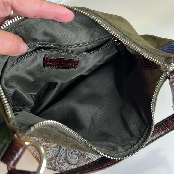 RALPH LAUREN GREEN SUEDE LEATHER, ANIMAL PRINT LEATHER STRAPS PURSE - Picture 8 of 14